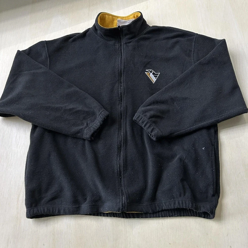 Vintage 90s Pittsburgh Penguins Jacket Mens XL Black NHL Hockey Athletics Fleece